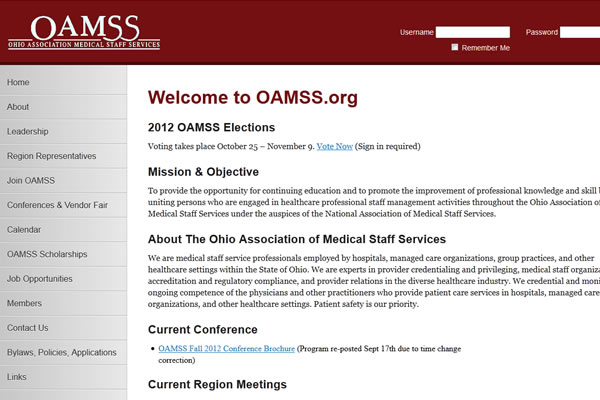 Ohio Association of Medical Staff Services Website Design